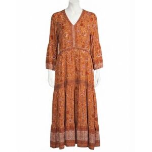 SweetSalt Orange Floral Boho Maxi Dress V-Neck Tiered Bell Sleeve Size
8